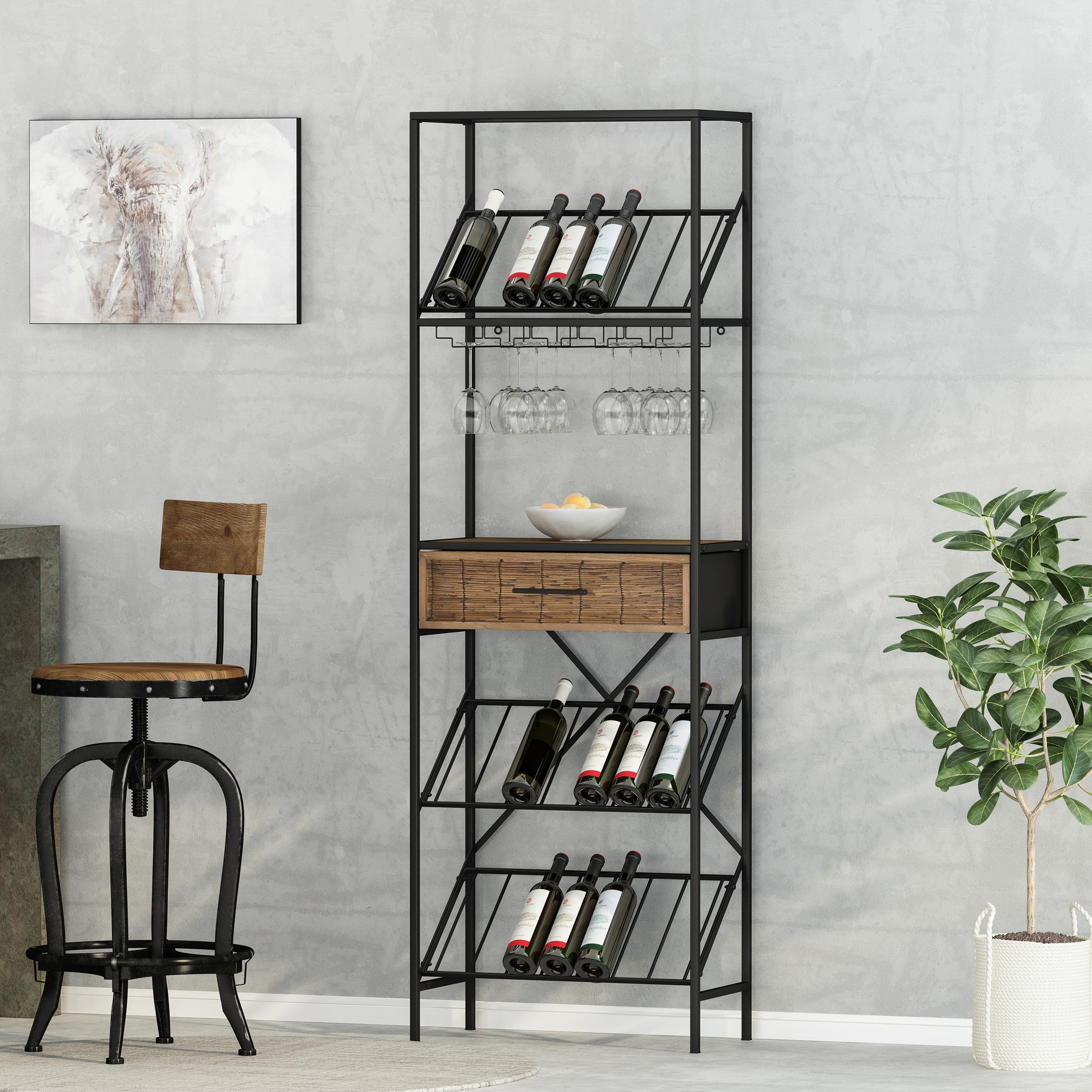 WINE RACK black+natural-faux fur