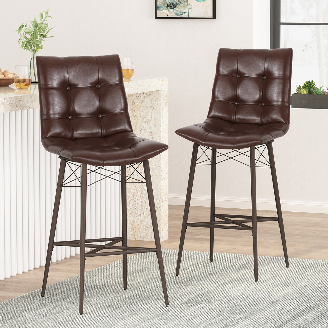 Bar Stool Dark Brown Pu