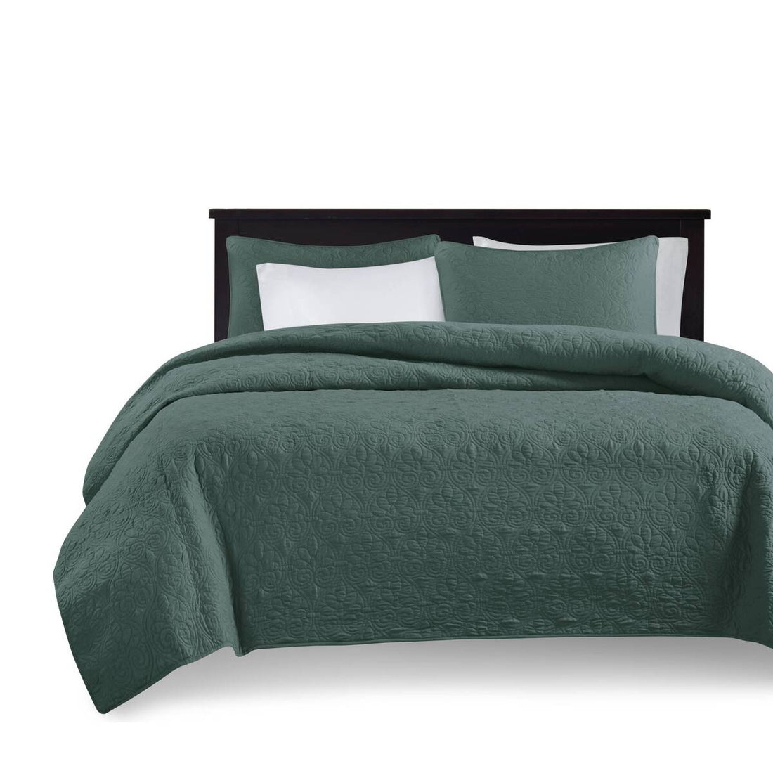 3 Piece Reversible Bedspread Set Balsam Green King Green Polyester