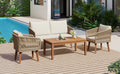 4 Piece Patio Conversation Set, Solid Wood Loveseat, 2 Chairs And Table, Outdoor Conversation Group With Cushions For Backyard, Poolside, Garden Beige Cushion Natural Rope Beige Natural Woven Rope