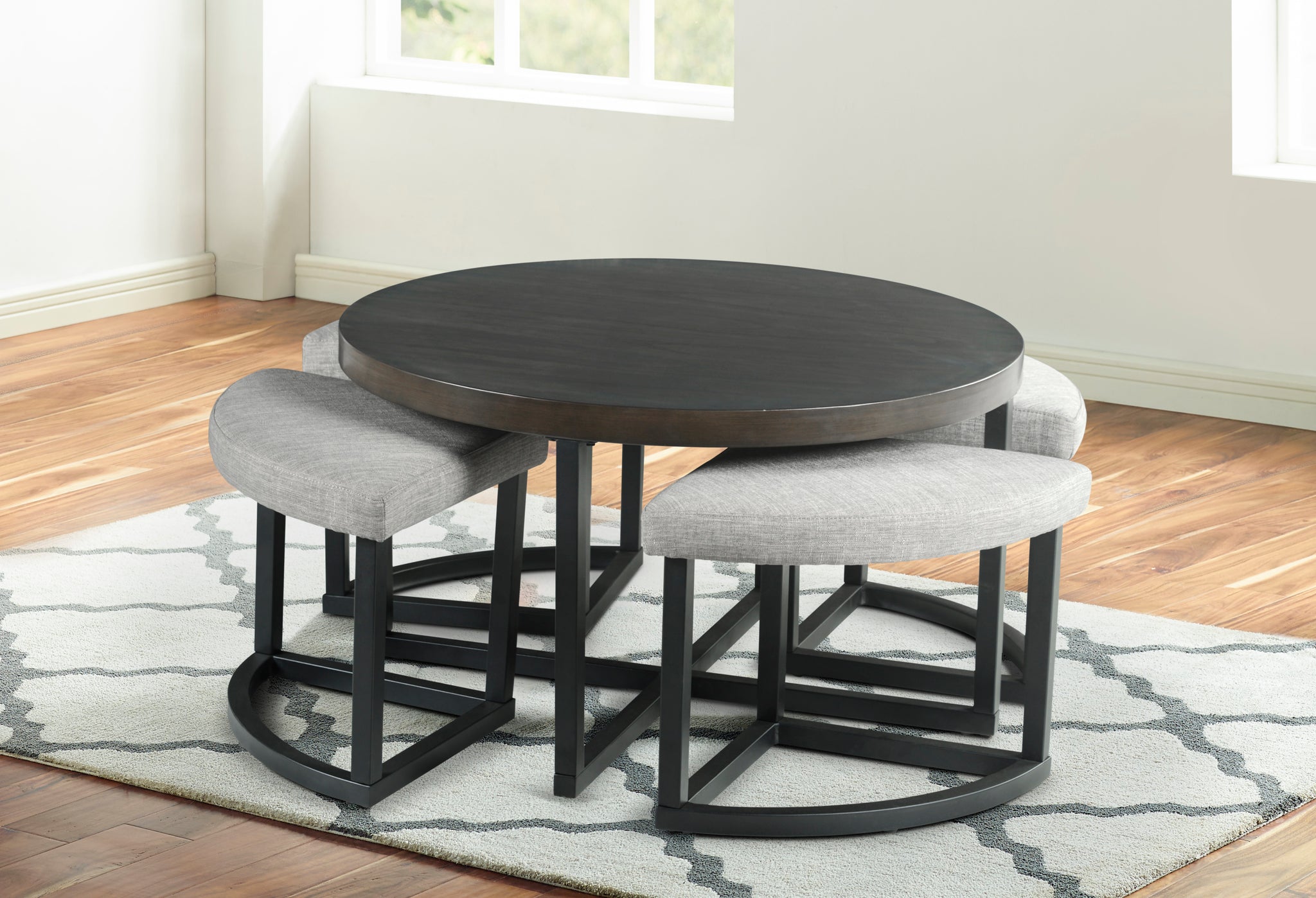 Yukon Coffee Table With Stools Brown Brown Iron