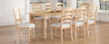 Vintage Traditional 9 Piece 82.7Inch Extendable Dining Table Set With 23.6Inch Removable Leaf And 8 Upholstered Dining Chairs For 8, Natural Wood Dining Room Distressed Finish Rubberwood Rectangular Dining Table With Bench Wood Wood Natural Seats 8