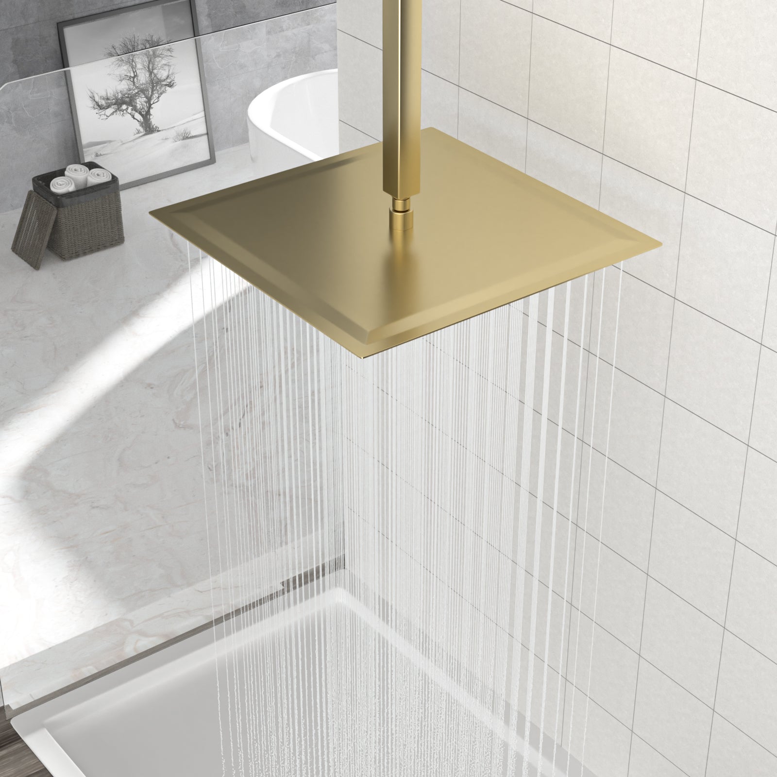 16" Square Rainfall Shower Head, Wall Ceiling Mounted, Gold Gold Stainless Steel