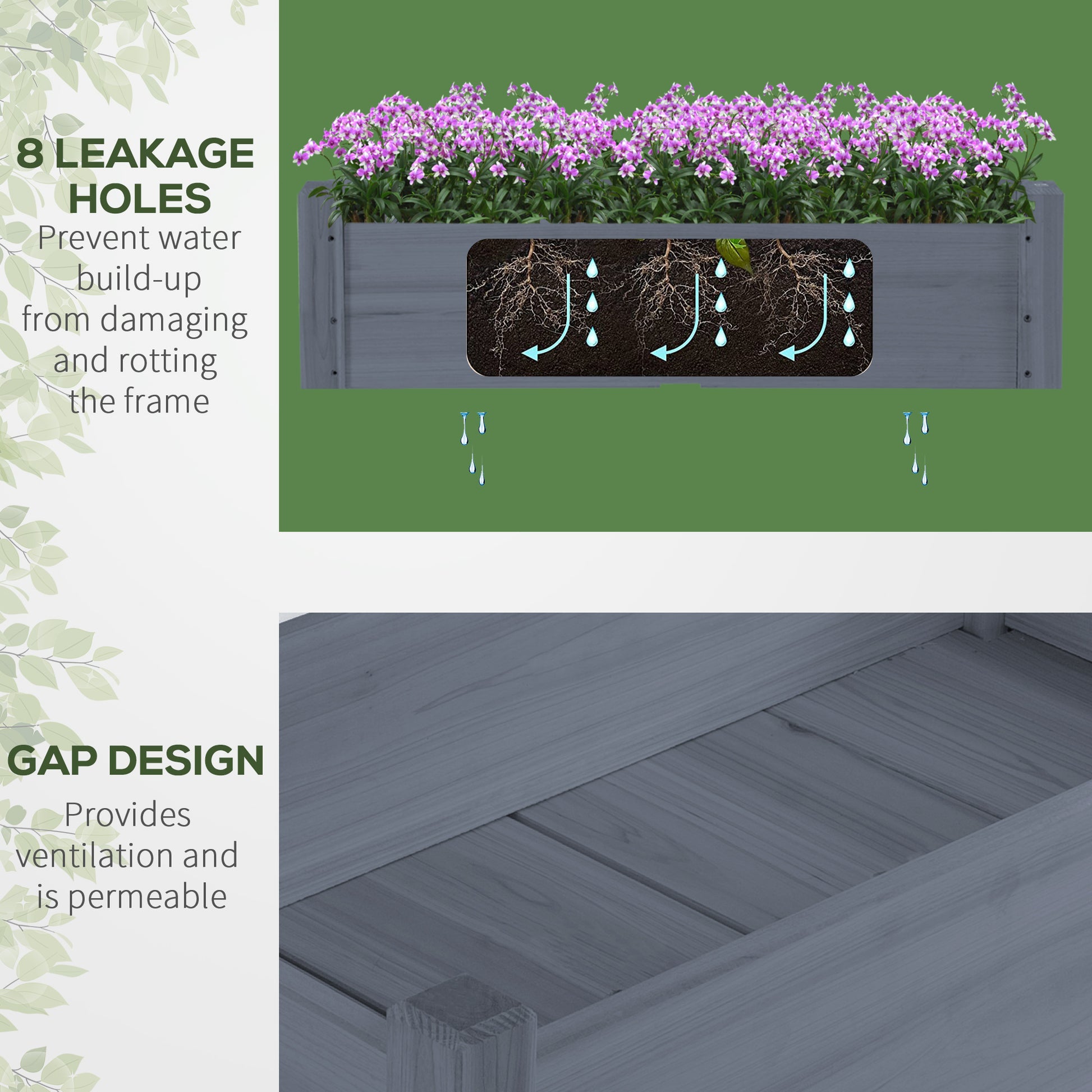 Outsunny 34"X34"X28" Raised Garden Bed, 2 Tier Elevated Wood Planter Box For Backyard, Patio To Grow Vegetables, Herbs, And Flowers, Gray Gray Wood