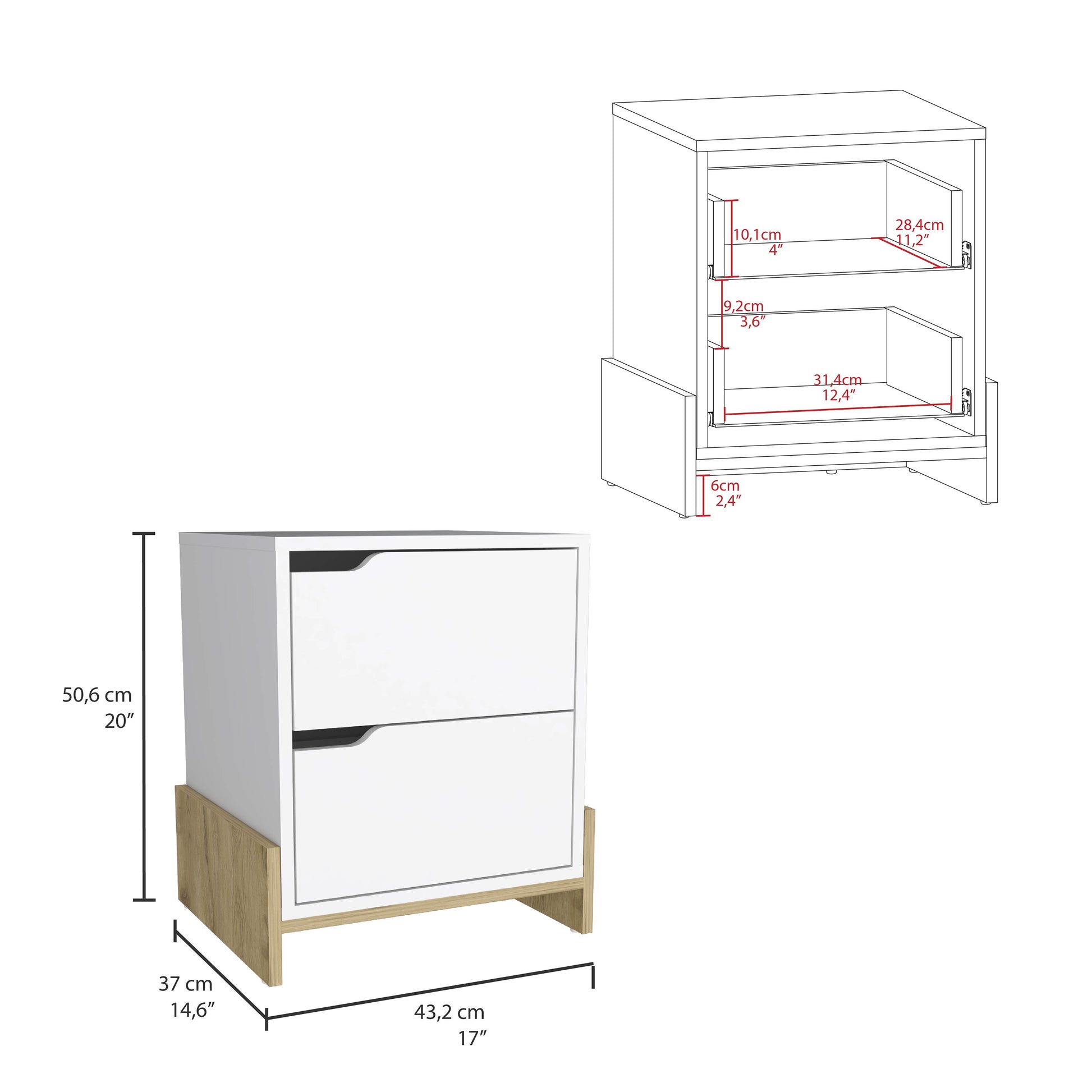 Luss Nightstand, Bedside Table With 2 Drawers Multicolor 2 Drawers Bedroom Modern Particle Board Engineered Wood