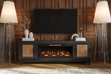 Ventura 86 Inch Fireplace Tv Stand For Tvs Up To 95 Inches, Black And Bourbon Finish Black 90 Inches Or Larger Wood Wood