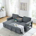 Linen Upholstered Sleeper Sectional Sofa, Shaped Modular Convertible Sofa With Storage Chaise,There Are Two Cup Holders In The Middle And Usb Multi Interface Function,Pull Out Sleep Couch Bed ,Grey