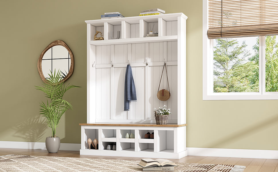 Mudroom Bench With Modern Hall Tree With Storage Farmhouse Wooden