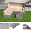 6 Pieces Patio Furniture Sets, Outdoor Rattan Daybed With Retractable Canopy, Outdoor Sectional Sofa Set With Adjustable Backrest, Chaise Chair Sunbed For Garden Poolside Backyard 3 Yes Complete Patio Set Antique Grey White Seats 6 Water Resistant