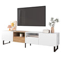 Modern Tv Stand With 2 Cabinets& Open Storage Compartment, Color Matching Media Console Table For Tvs Up To 85'', Entertainment Center With Drop Down Door For Living Room, Bedroom, Home Theatre Wood Brown Primary Living Space 70 79 Inches 90 Inches Or