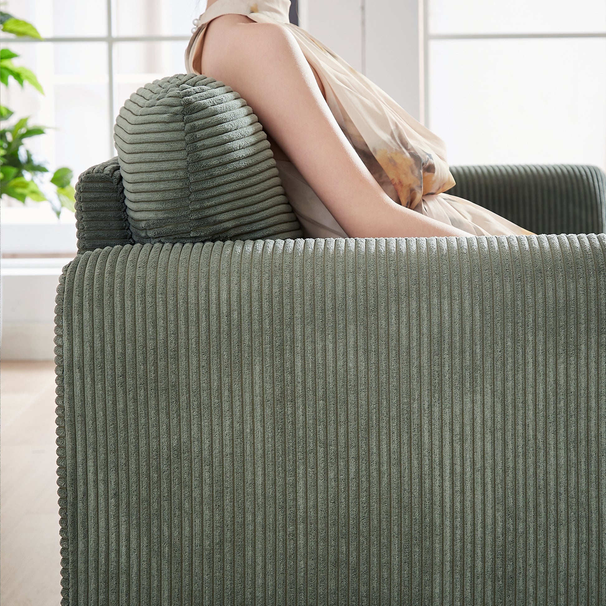 60"Corduroy Fabric Sofa With 33" Single Sofa, Modern Sofa With Support Pillowfor Apartment, Office, Living Room & Bedroom Green Corduroy 3 Seat
