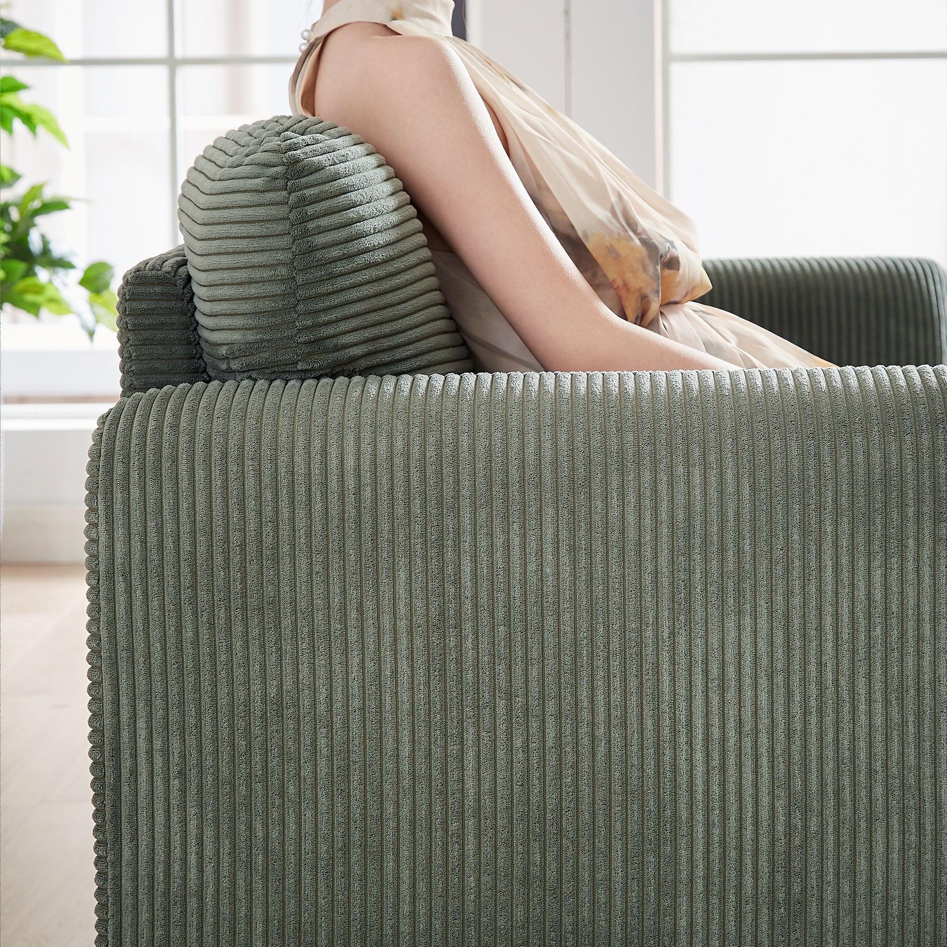 33"Corduroy Fabric Single Sofa, Modern Lounge Chairs Single Sofa With Support Pillow, For Apartment, Office, Living Room & Bedroom Army Green Foam Corduroy 1 Seat