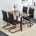 Table And Chair Set. Large Modern Rectangular Table With Brown Glass Top And Black Metal Legs. It Is Equipped With Soft And Comfortable Pu Seats, Faux Leather Upholstered Seats, And Sturdy Metal Legs. Black Seats 4 Glass Metal