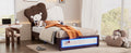 Twin Size Upholstered Platform Bed With Bear Shaped Headboard, Led Light Strips, White Brown Box Spring Not Required Twin Brown White Wood Bedroom Bed Frame Upholstered