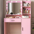 Vanity Desk With Mirror & Light, Large Drawer Three Level Storage Dresser, 3 Lighting Modes Adjustable Brightness, Bedroom Dressing Table Pink Baby Pink Particle Board