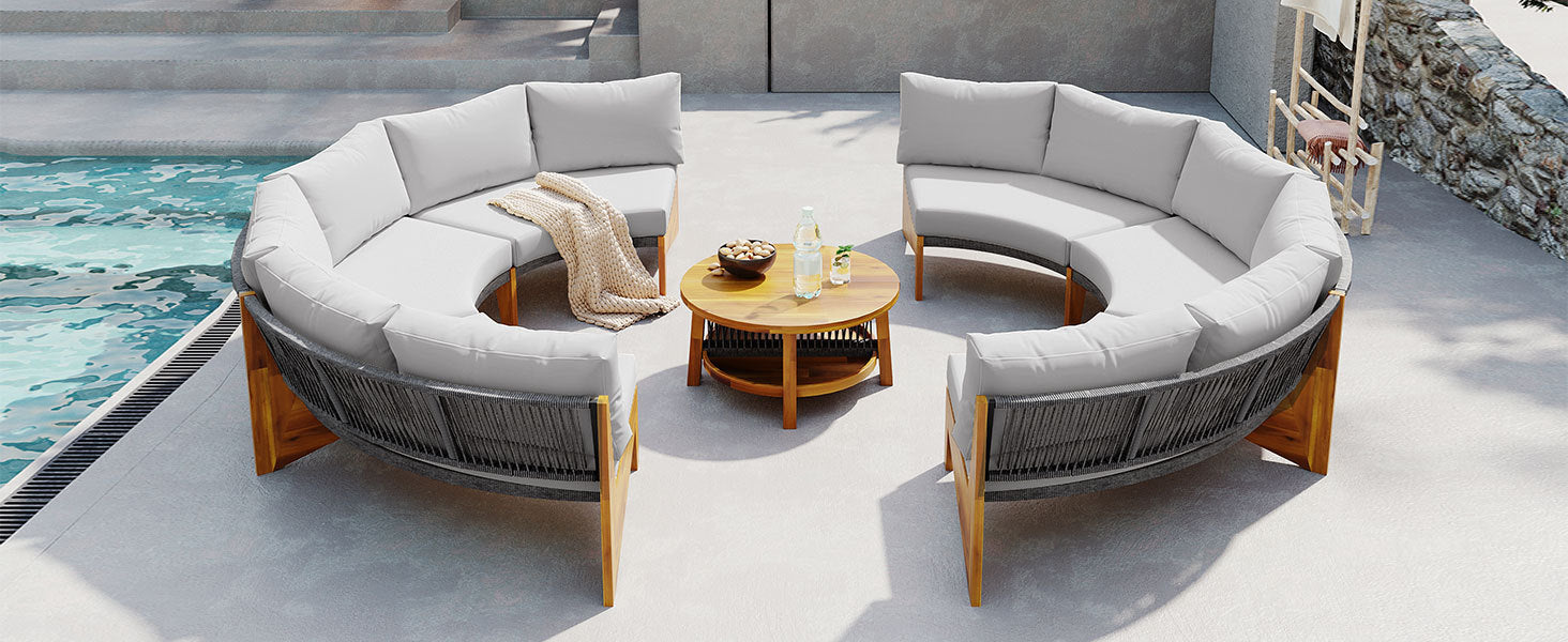 6 Person Outdoor Seating Group With Cushions And A Coffee Table Gray Acacia Wood