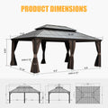 Outdoor Living 14X20Ft Hardtop Gazebo, Permanent Metal Gazebo With Galvanized Steel Double Roof And Aluminum Frame, Curtain And Netting, Large Pavilion Gazebo For Patio Deck Garden Brown Aluminum
