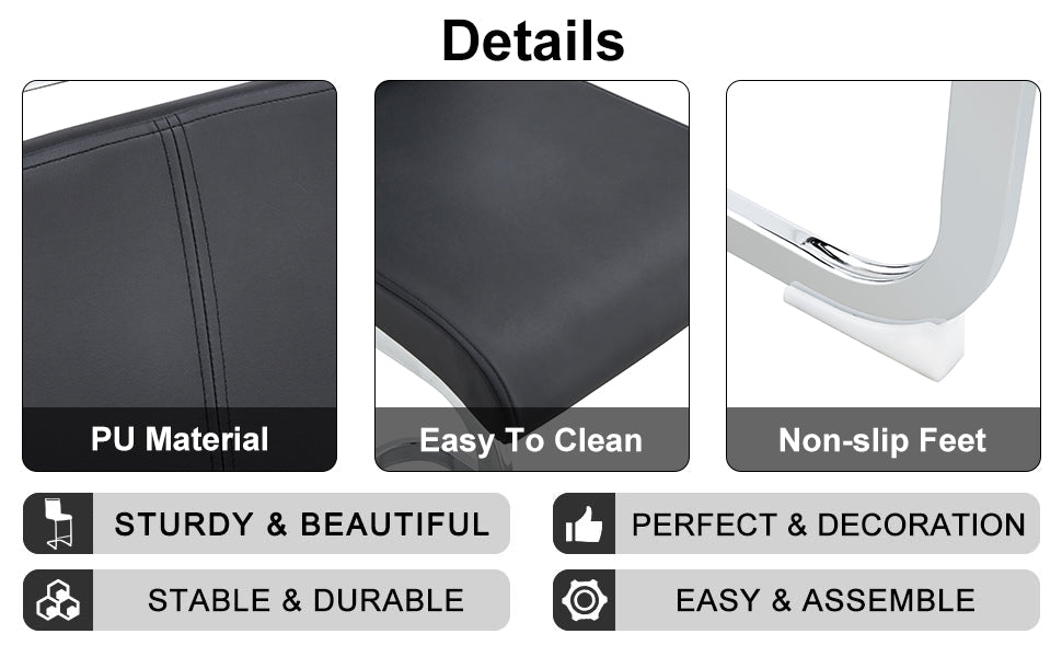 Table And Chair Set. A Rectangular Glass Dining Table With A 0.4 Inch Tempered Glass Tabletop And Mdf Board V Shaped Bracket, Paired With Chairs Consisting Of Pu Seat Cushions And Silver Metal Legs. Black Seats 4 Tempered Glass