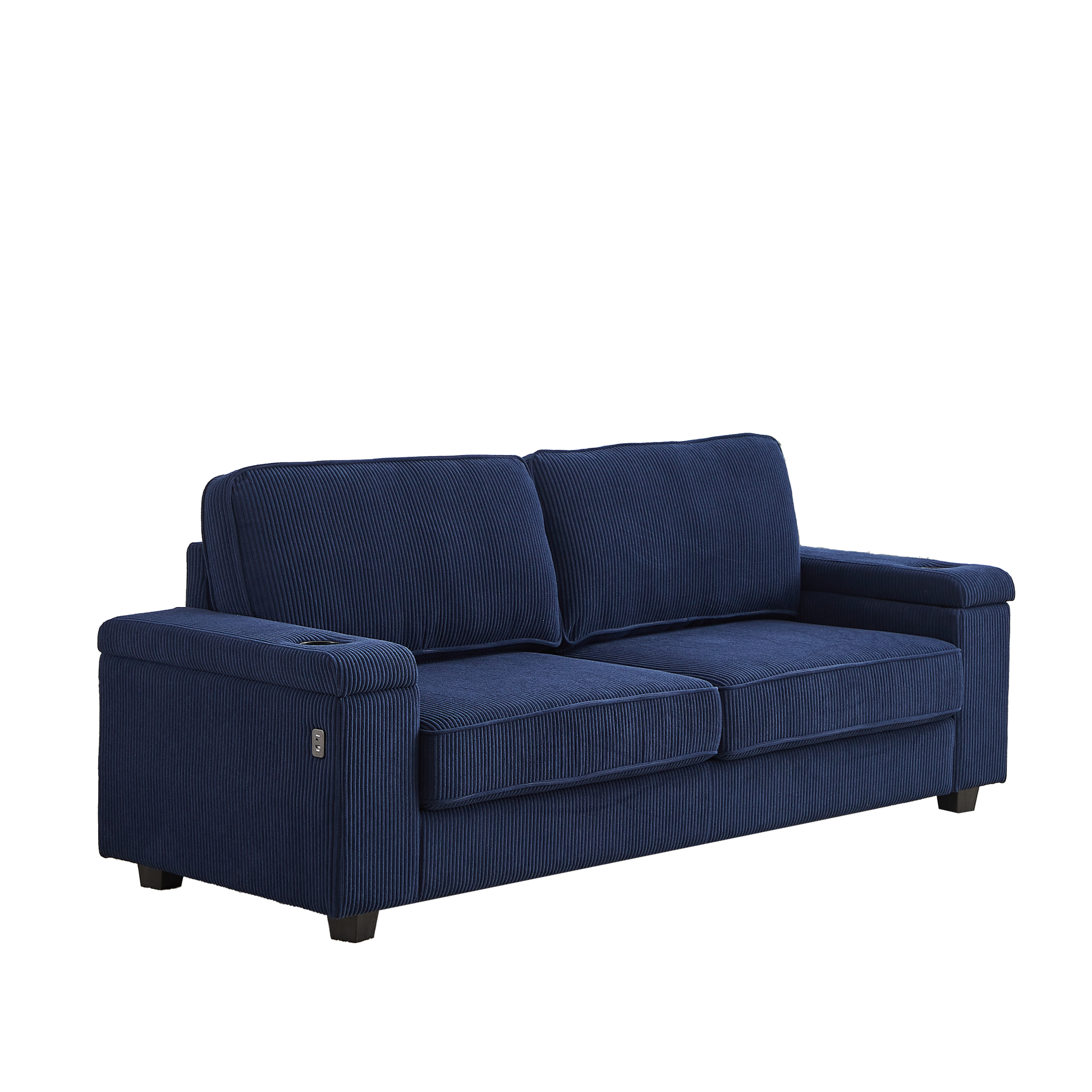 86.5 Inch Sofa Couch Deep Seat Sofa With Two Storage Spaces, T Pyce Charging Portsusb Charging Ports & 2 Cup ,Corduroy 3 Seater Couch, Modern Sofas For Living Room Blue Foam Corduroy 3 Seat