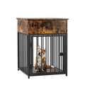 Dog Crate Furniture, Dog House, Decorative Dog Kennel With Drawer, Indoor Pet Crate End Table For Small Dog, Iron Tube Dog Cage, Chew Proof Brown Mdf