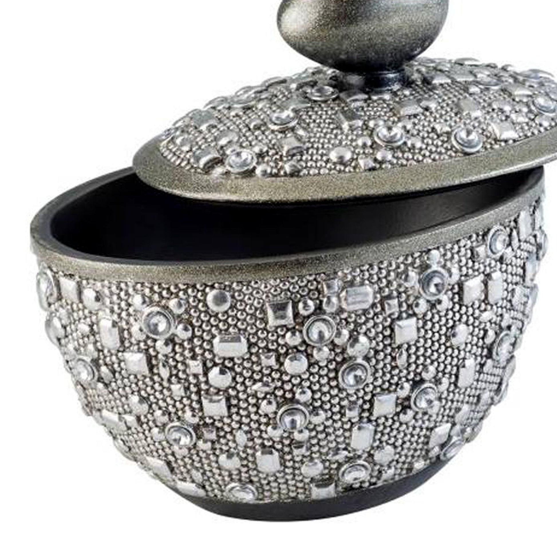 8" Tall Polyresin Decorative Jewelry Box" Twilight" With Silver Finish Silver Polyresin