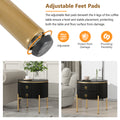 19.6'' Easy Assembly Round End Table With Storage Drawers, Fluted Nightstand With High Gloss Faux Marble Tabletop, Modern Coffee Table With Metal Legs And Handles For Living Room, Black Black Gold Primary Living Space Drawers Round Mdf Iron