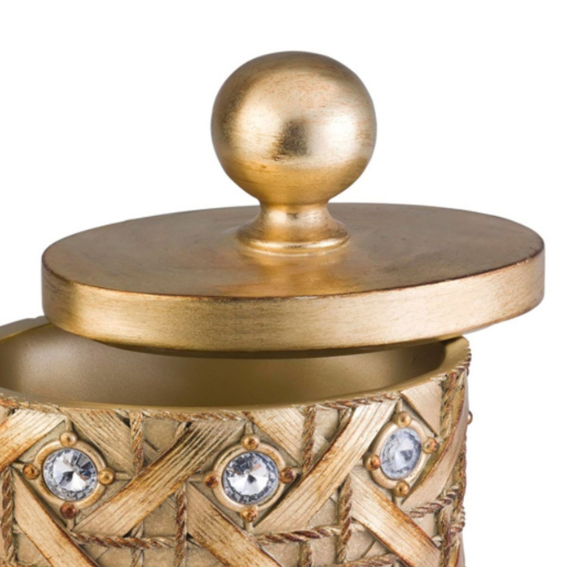 9" Tall Polyresin Decorative Jewelry Box "Malha" With Gold Finish Gold Polyresin