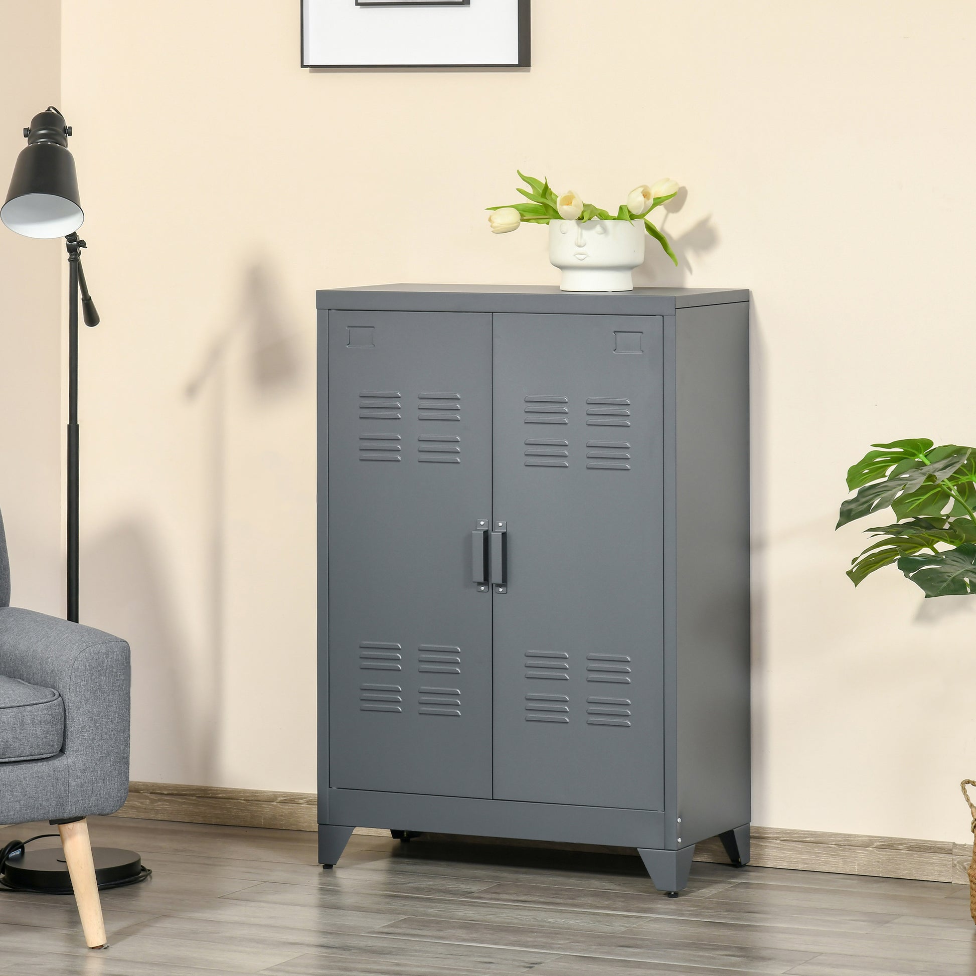 Homcom Industrial Steel Storage Cabinet Storage Organizer Gray Grey Metal