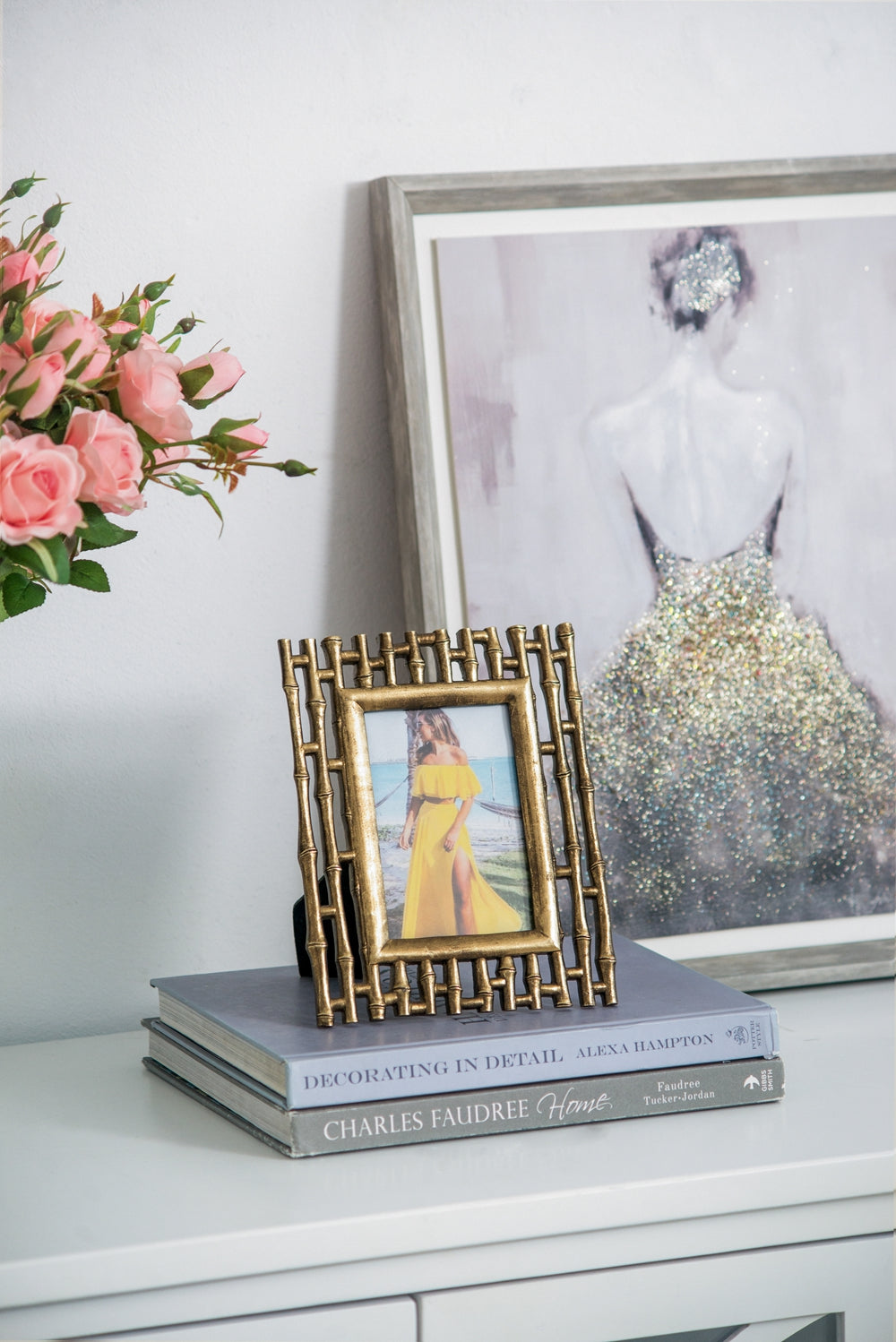 Set Of 2, 7.5X9.5" Gold Photo Frame, 4X6" Opening Gold Antique,Art Deco,Luxury,Retro,Vintage Resin