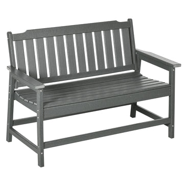 Outsunny Outdoor Bench, 2 Person Park Style Garden Bench With All Weather Hdpe, 704 Lbs. Weight Capacity Porch Bench With Slatted Back & Armrests, Dark Gray Dark Gray Plastic