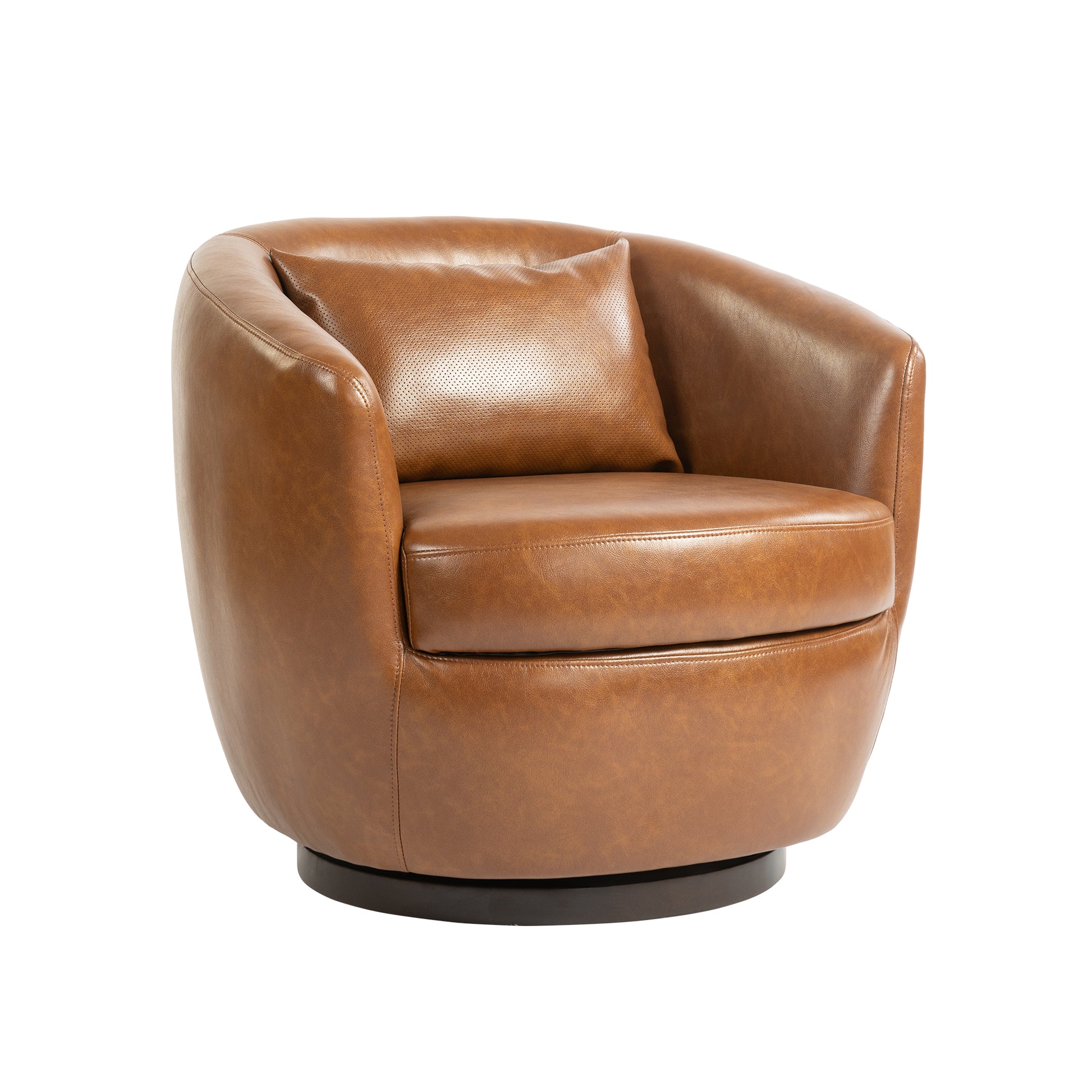 Upholstered Swivel Barrel Armchair With Storage Modern Living Room Side Chair For Bedroom Office Reading Spaces Pu Light Brown Light Brown Upholstered