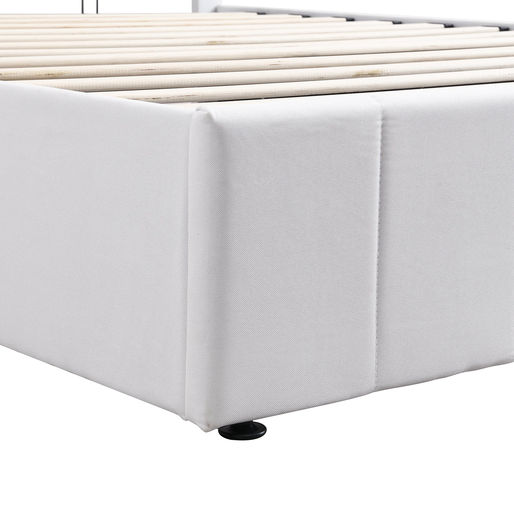 Queen Size Upholstered Platform Bed With A Hydraulic Storage System White Old Sku: Lp000211Aak White Upholstered