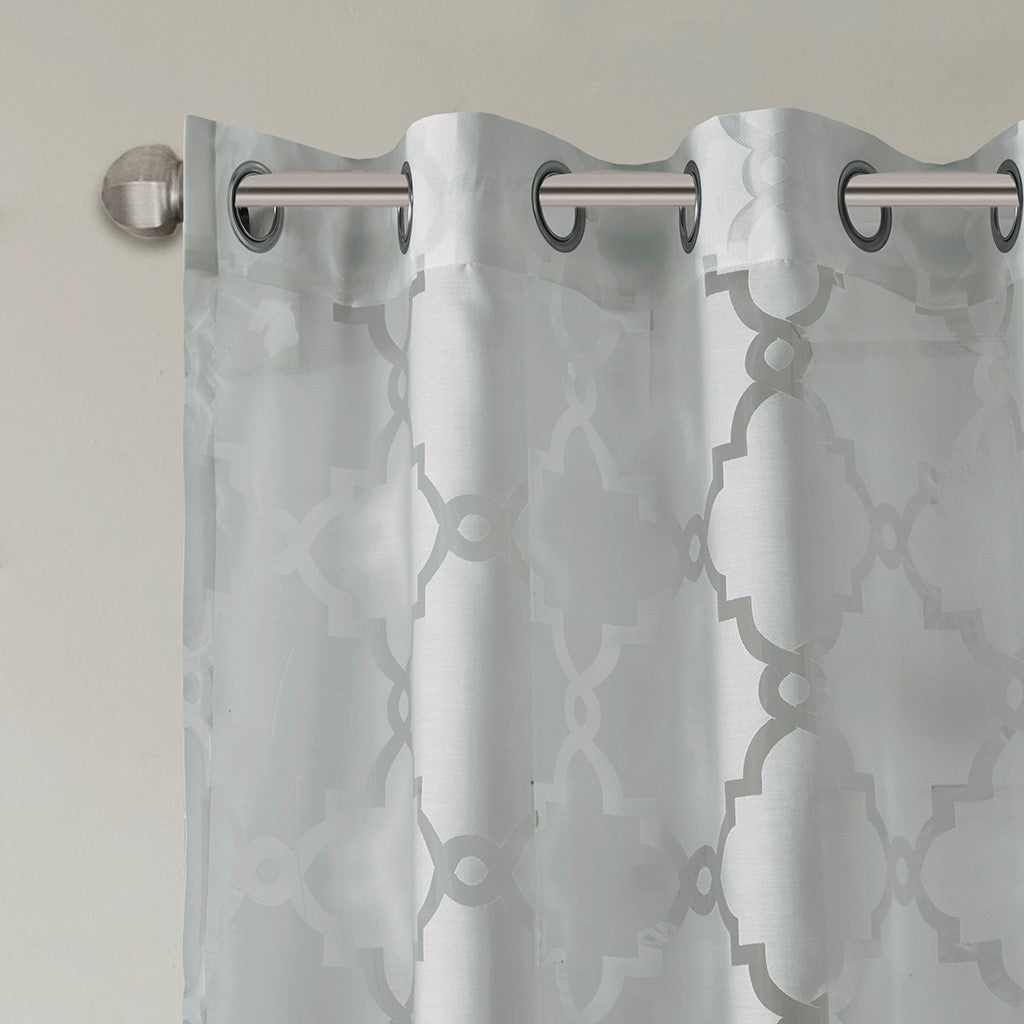 Fretwork Burnout Sheer Curtain Panel Only 1 Pc Panel Grey Polyester