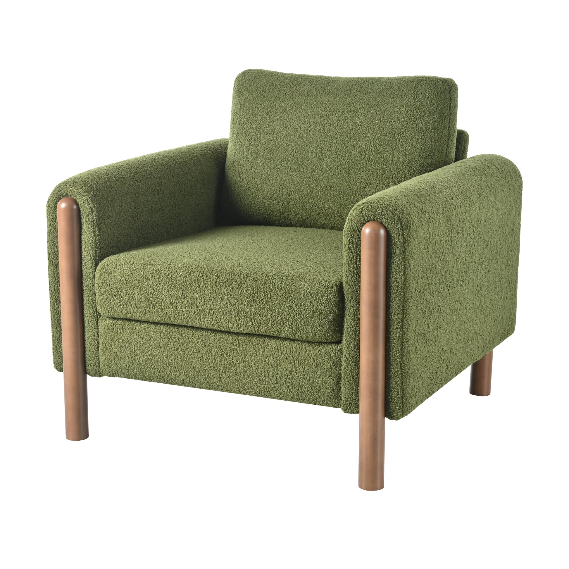 Oversized Accent Chair, Upholstered Living Room Chairs Single Sofa Chair With Walnut Legs, Curved Handrail, Green Green Teddy