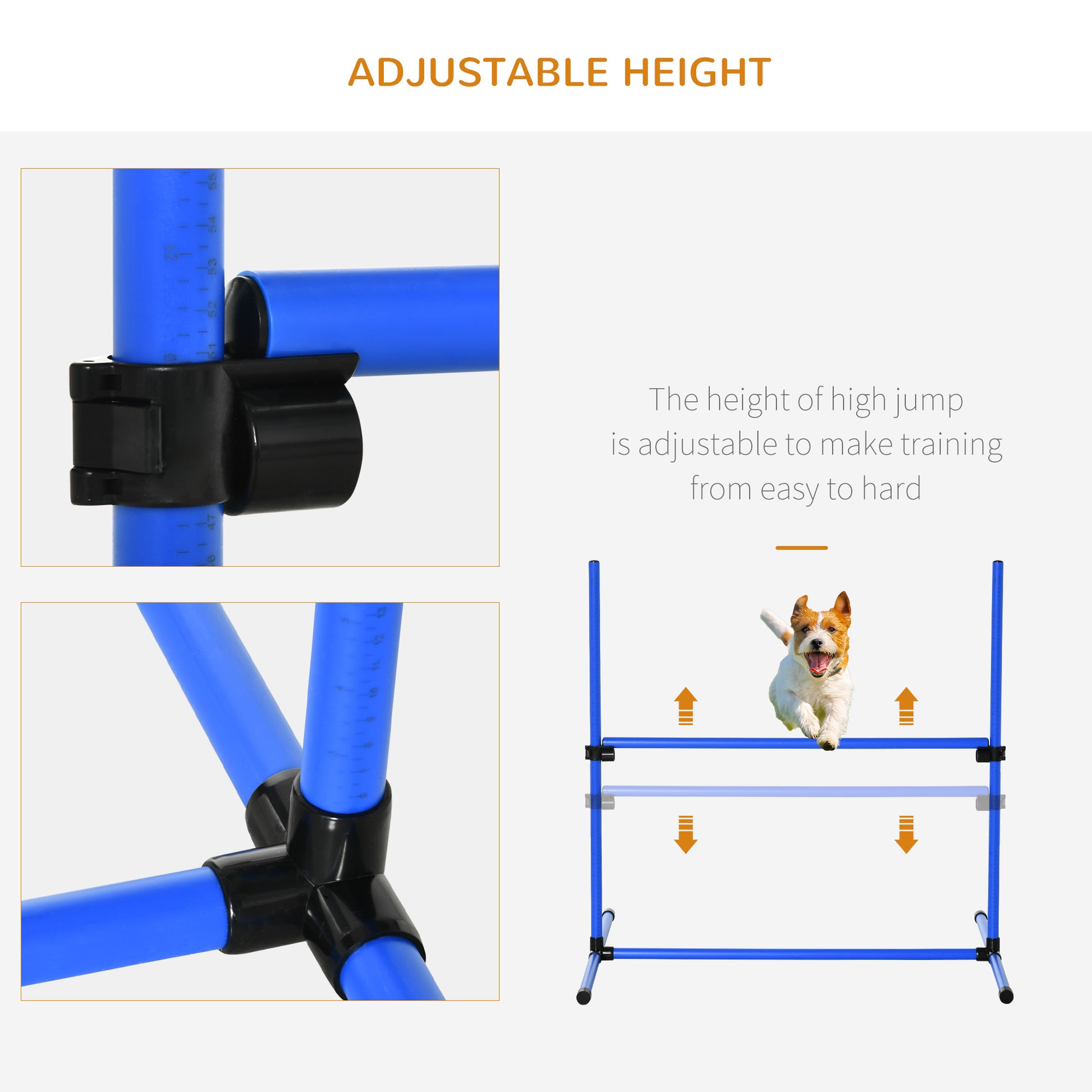 Pawhut 4 Piece Dog Agility Training Equipment For Dog Agility Course With Adjustable Height Jump Bars, Included Carry Bag, & Displacing Top Bar, Blue Blue Abs