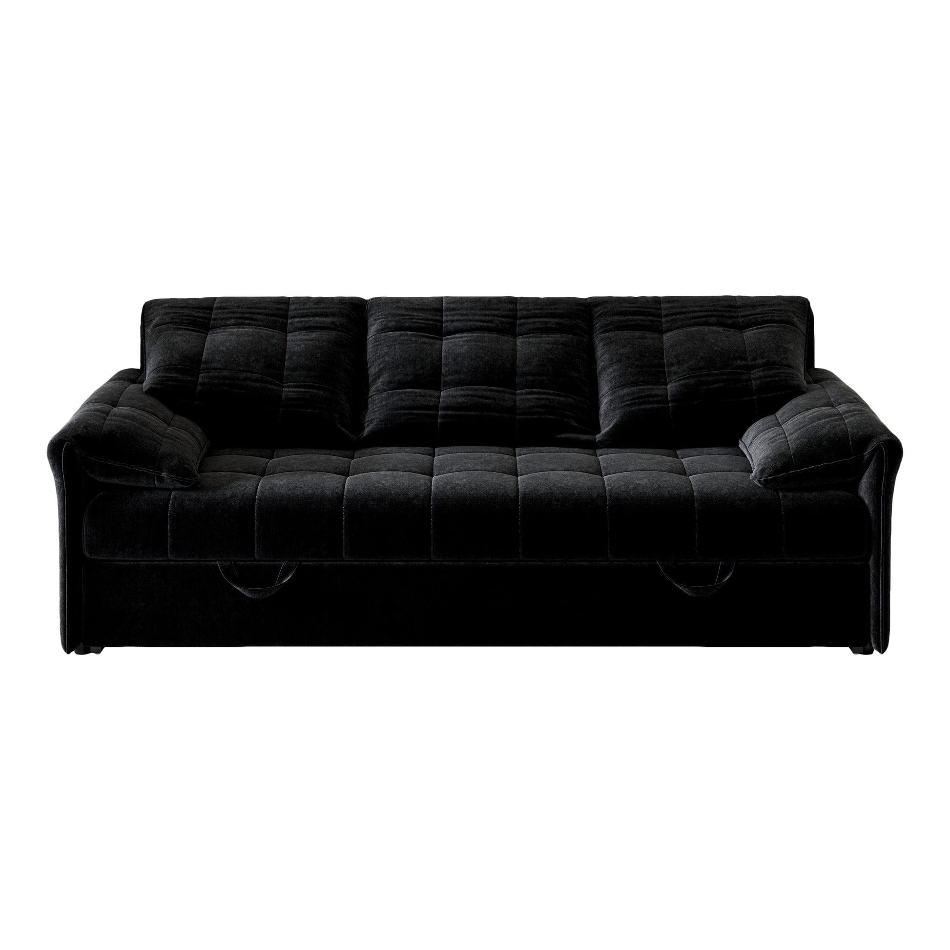 91 Inch Convertible Sofa Couch With Pull Out Couch Bed, Sleeper Sofa Bed For Living Room, Apartment, Chenille Fabric Color:Black Black Light Brown Chenille Wood Primary Living Space Cushion Back