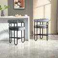 Coolmore Bar Stools Set Of 2, Modern Bar Stool With Back, Black Metal Frames, Upholstered Bar Stools For Kitchen Island, Pub, Club Gray Chenille Gray Dining Room Foam Chenille