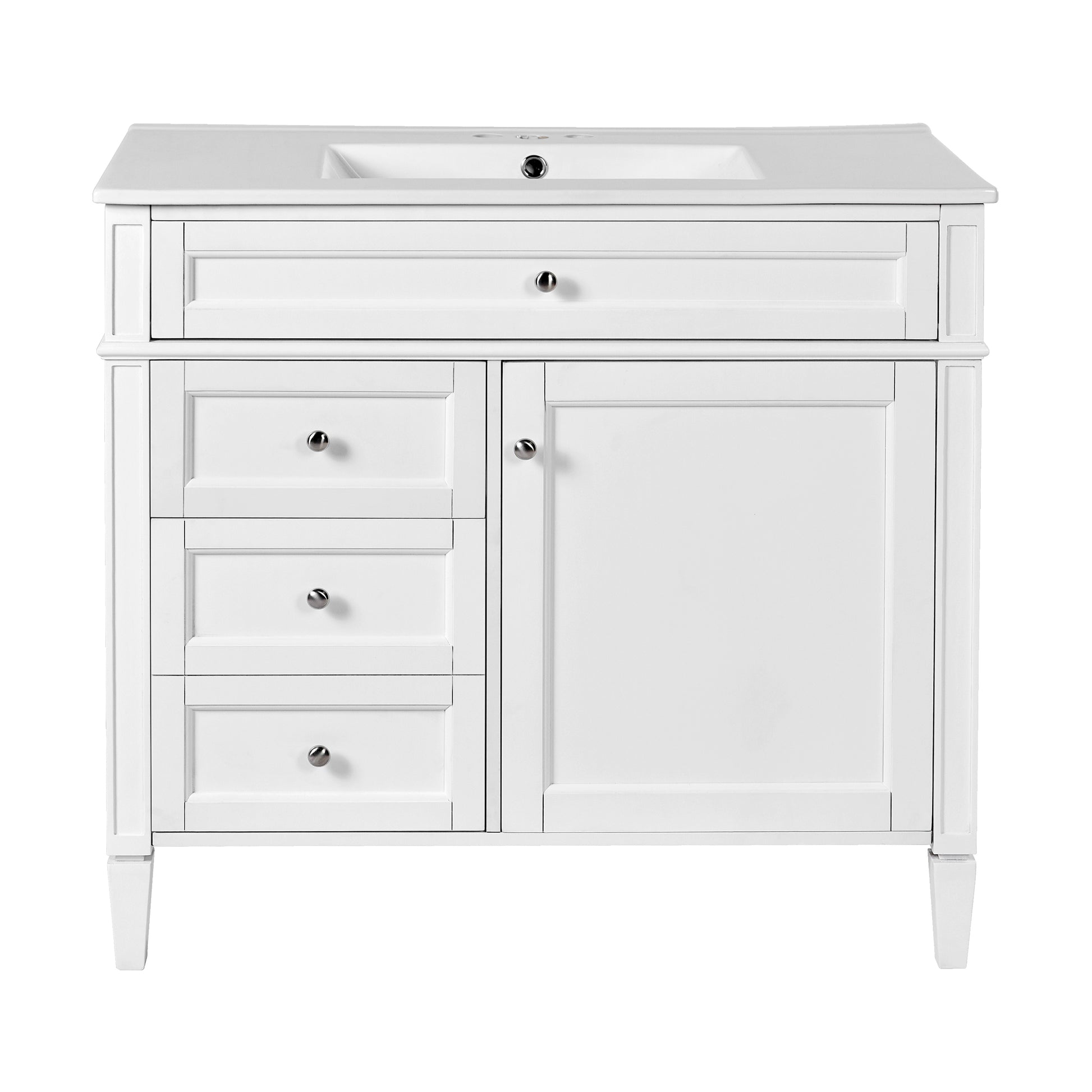 36'' Bathroom Vanity With Medicine Cabinet, Modern Bathroom Storage Cabinet With 2 Soft Closing Doors And 4 Drawers, Single Sink Bathroom Vanity White Bathroom Ceramic,Solid Wood Mdf