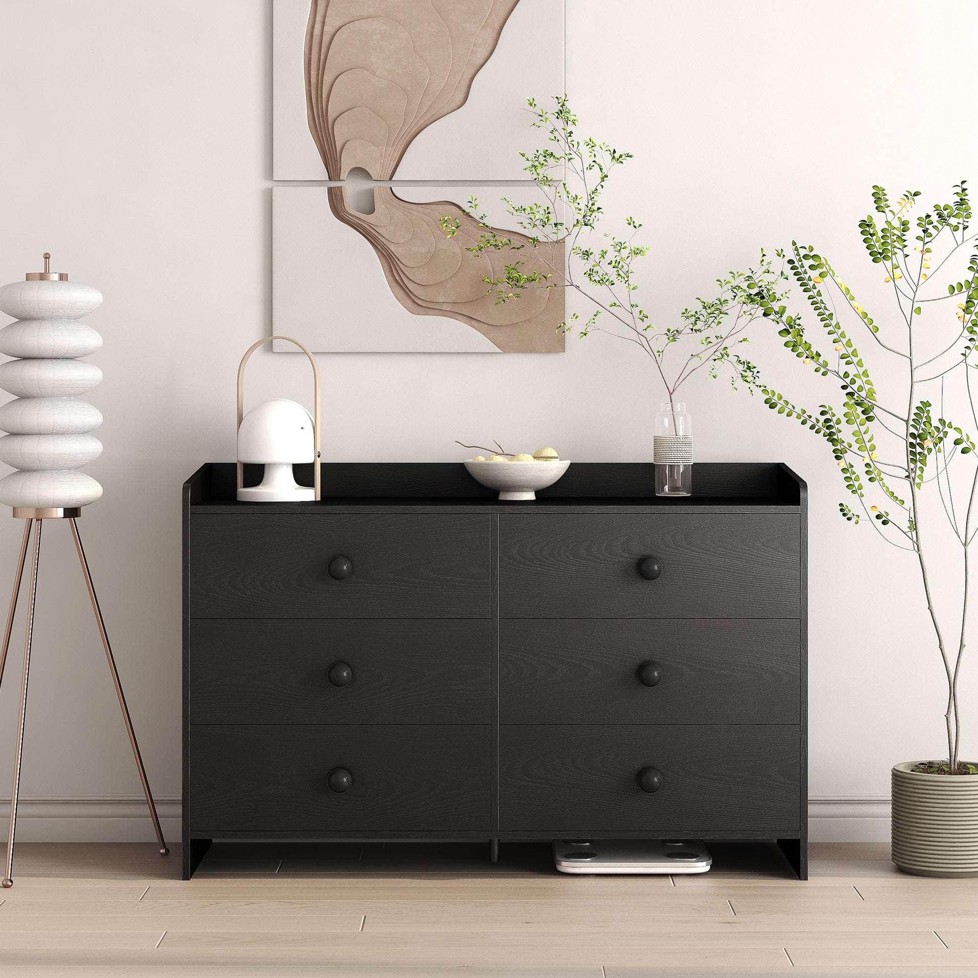 modern dresser black Walker Edison Furniture Company Sloane Mid-Century Modern Black 6-Drawer 52 in. Solid Wood Dresser HD10196