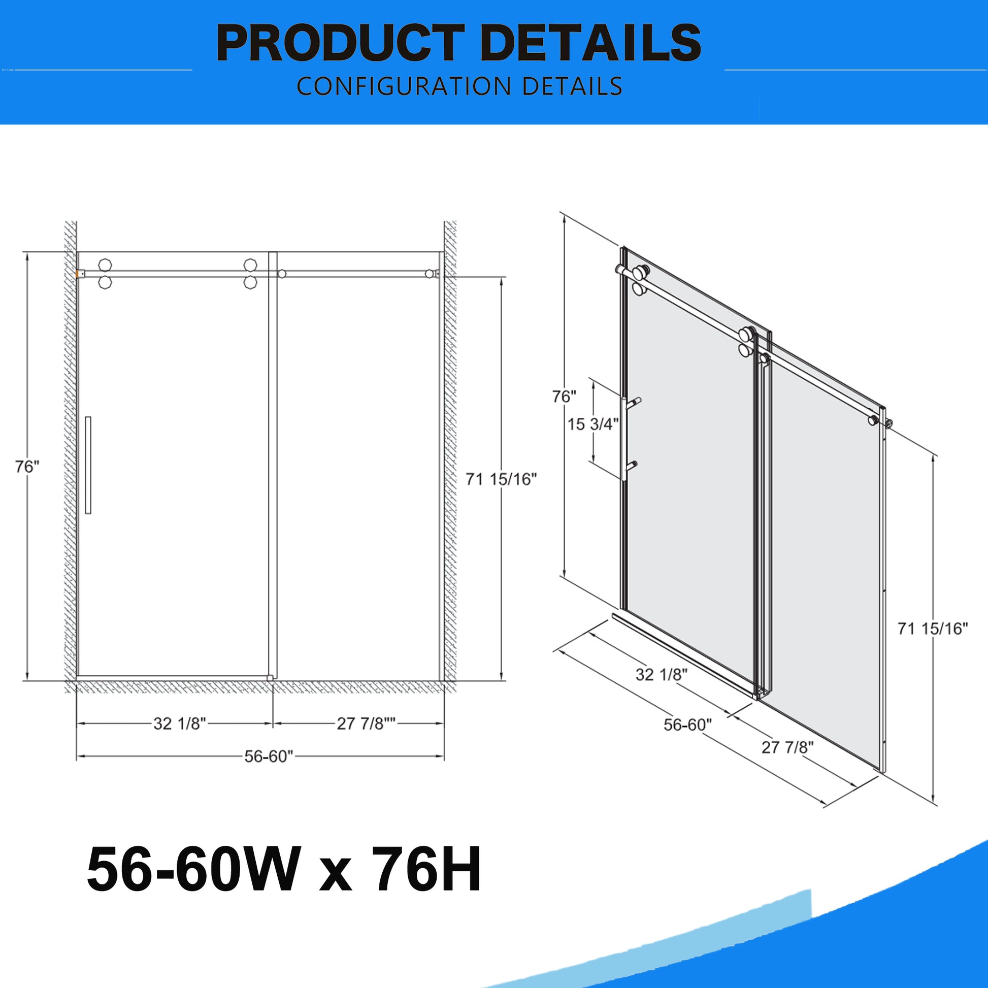 56" 60"W X 76"H Frameless , Sliding , With Premium 3 8" 10Mm Thick Tempered Glass Shower Enclosure ,Double Side Easy Clean Coat,Chrom Finished With Buffer Chrome Bathroom American Design Stainless Steel