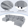 Modern Large U Shape Sectional Sofa, 2 Large Chaise With Removable Ottomans For Living Room Grey Polyester Primary Living Space Pillow Back American Design Polyester 6 Seat