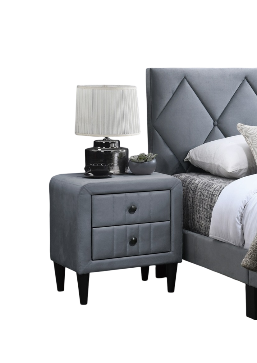 Grey Color Velvet Gorgeous 1Pc Nightstand Bedside Table 2X Drawers Bedroom Furniture Sleek Design Tempered Legs Grey 2 Drawers Bedroom Bedside Cabinet Classic,Contemporary,Glam,Modern Storage Velvet