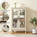 2 Doors Curio Cabinet With Tempered Glass Doors, Curio Cabinets With Mirrored Back Panel And Adjustable Shelves, Lighted Display Cabinet For Home, Office Light Bulb Included White White Mdf Glass