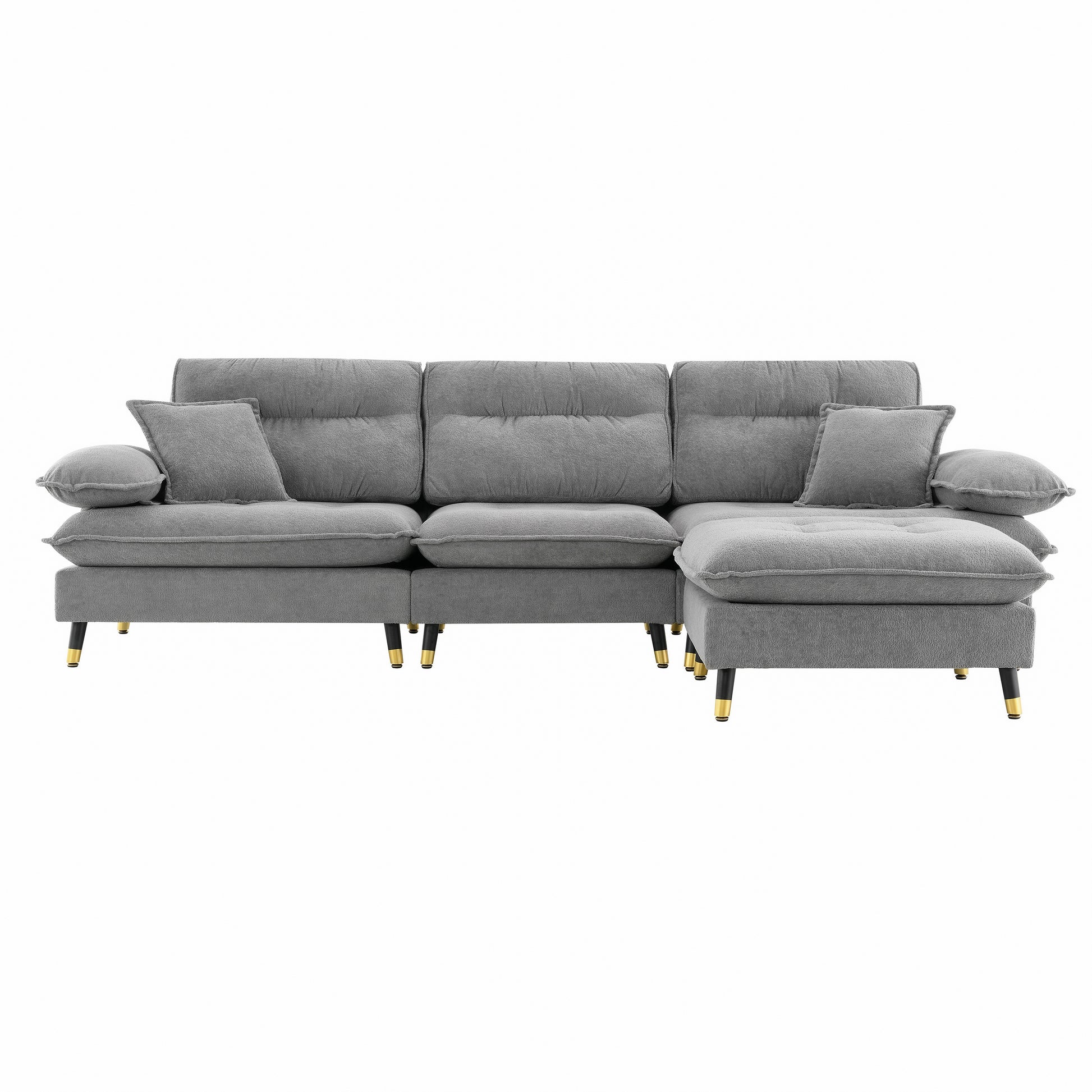 106*66.5" L Shaped Convertible Sectional Sofa,4 Seat Tufted Couch Set With Two Tone Adjust Legs,Cloud Chenille Fabric,Movable Ottoman For Living Room, Apartment,Office,3 Colors Gray Chenille 4 Seat