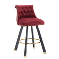 Coolmore Set Of 2,Back Pull Point Design, Velvet Material, 360 Degree Rotation, Back Pull Loop Detachable Design, Rivet Decoration, Square Foot Wooden Bar Chair Red Velvet