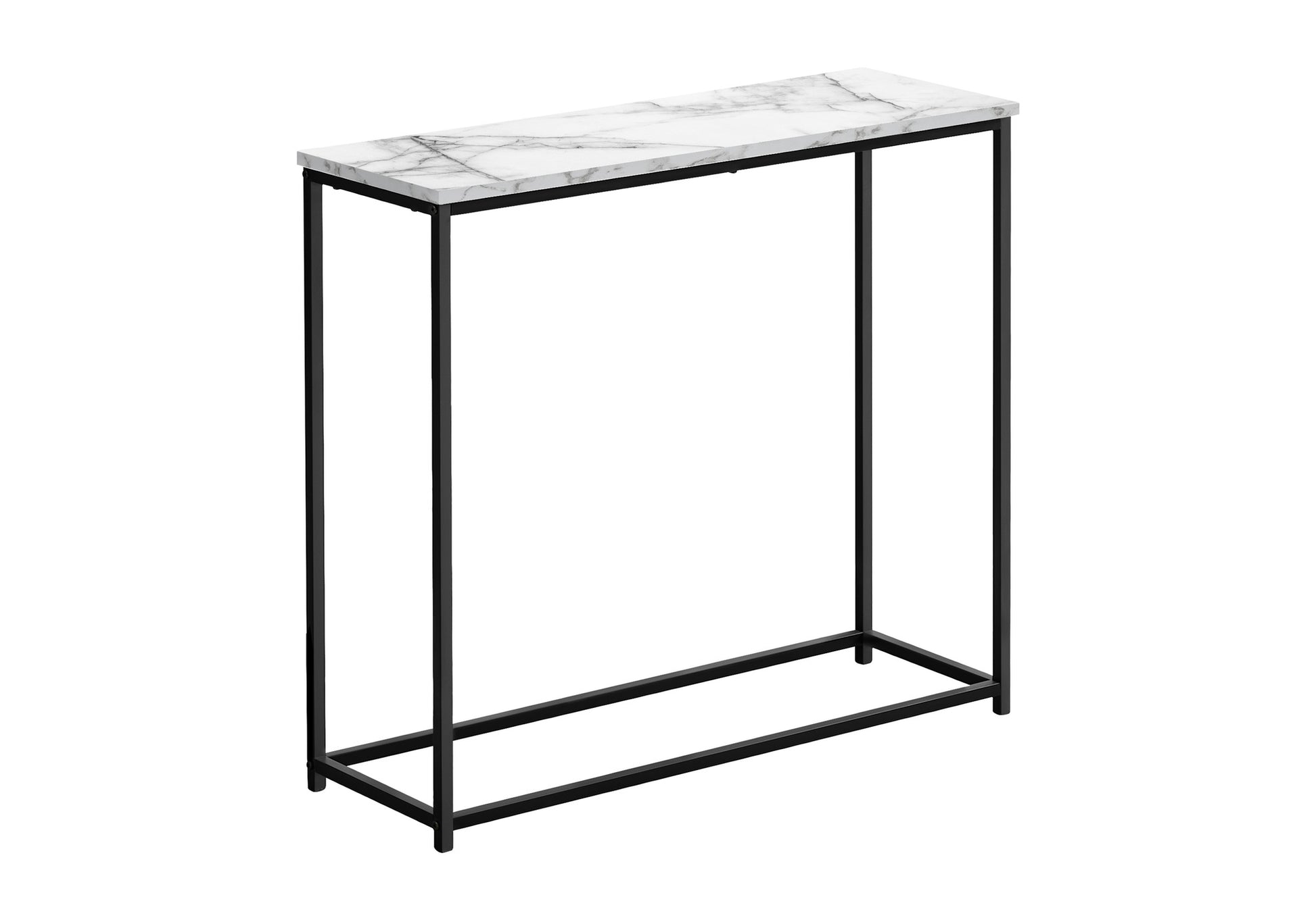 Accent Table, Console, Entryway, Narrow, Sofa, Living Room, Bedroom, White Marble Look Laminate, Black Metal, Contemporary, Modern White Particle Board