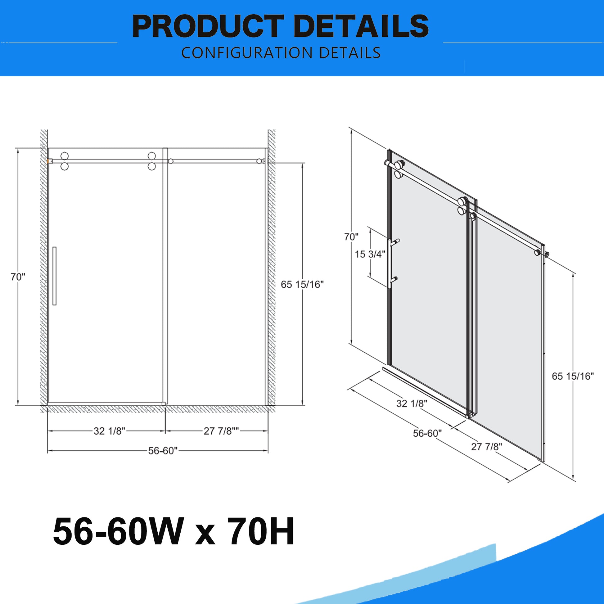 56" 60"W X 70"H Frameless , Sliding , With Premium 5 16" 8Mm Thick Tempered Glass Shower Enclosure ,Double Side Easy Clean Coat,Chrom Finished With Buffer Chrome Bathroom American Design Stainless