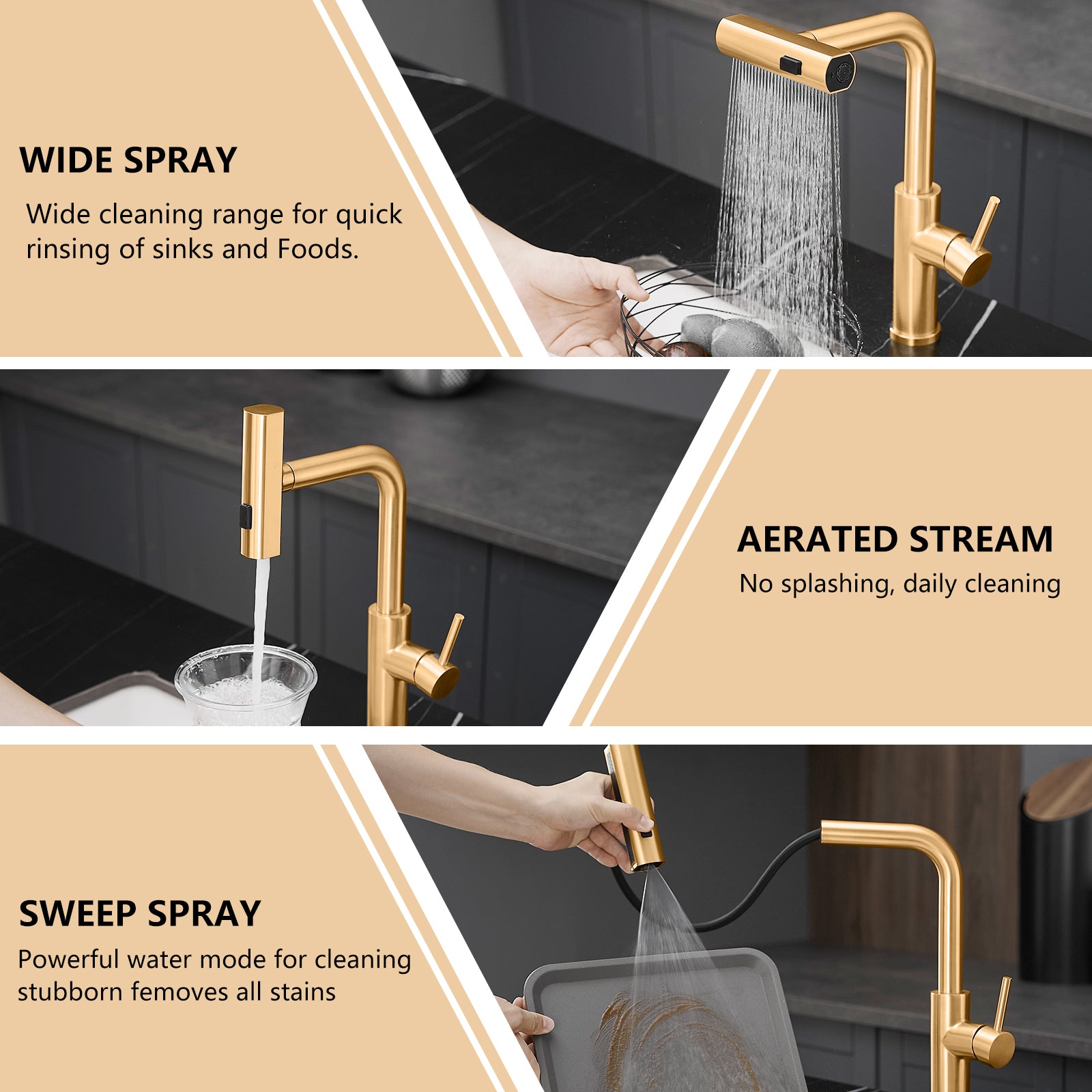 Kitchen Sink Faucet, Nickel Gold Kitchen Faucets With Pull Out Sprayer, Bar Faucet Single Hole Faucet Brushed Gold Kitchen Classic,Contemporary,Modern Ceramic Stainless Steel