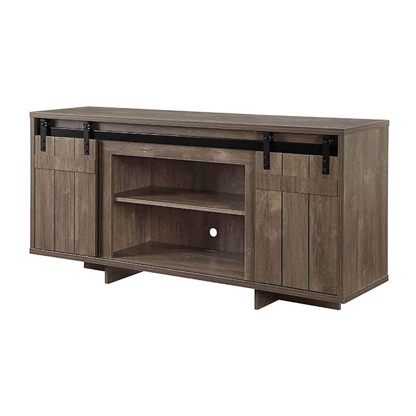 Grey Washed 2 Shelf Tv Stand Gray Primary Living Space 60 69 Inches Farmhouse Rubberwood Wood