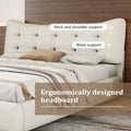 Modern Pu Upholstered Queen Bed With Ergonomic Wingback Headboard, No Box Spring Needed, Cream Box Spring Not Required Queen Cream Composite Bedroom Contemporary Bed Frame Pu,Upholstered